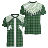 Aloha Hawaii Cowboys Paniolo Women V-Neck T-Shirt Forest Green Palaka LT7 - Polynesian Pride
