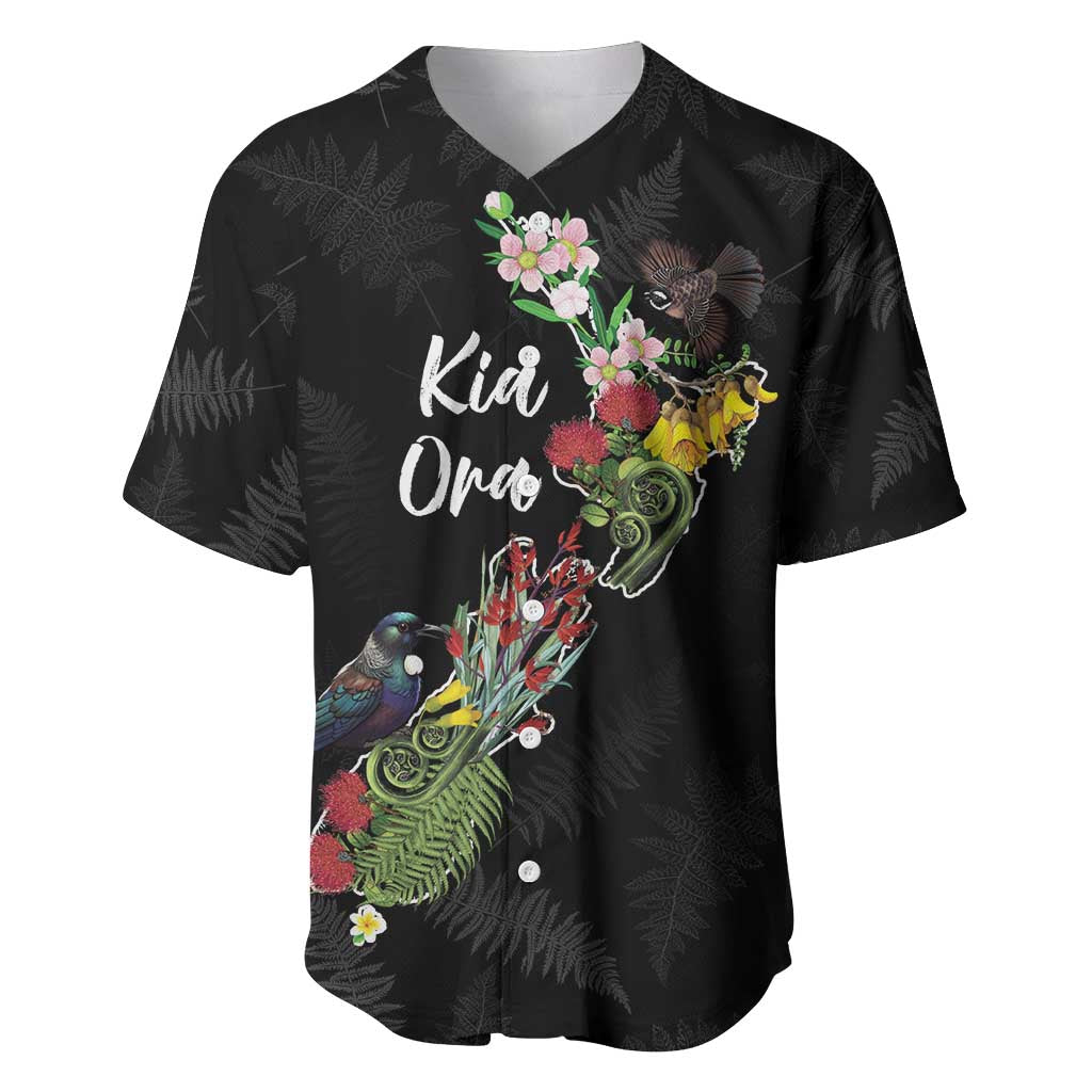 Kia Ora New Zealand Floral Personalized Baseball Jersey Black - Polynesian Pride