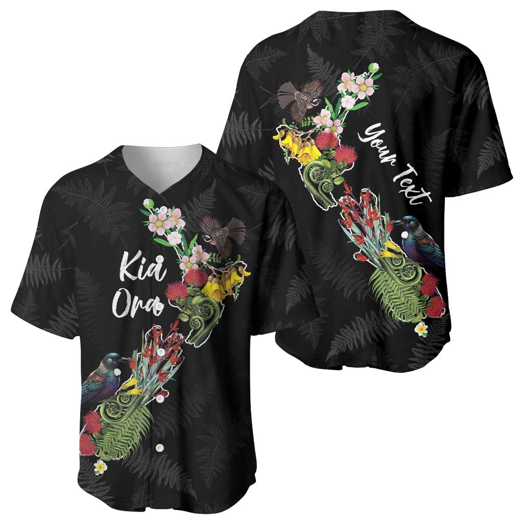 Kia Ora New Zealand Floral Personalized Baseball Jersey Black LT7 - Polynesian Pride
