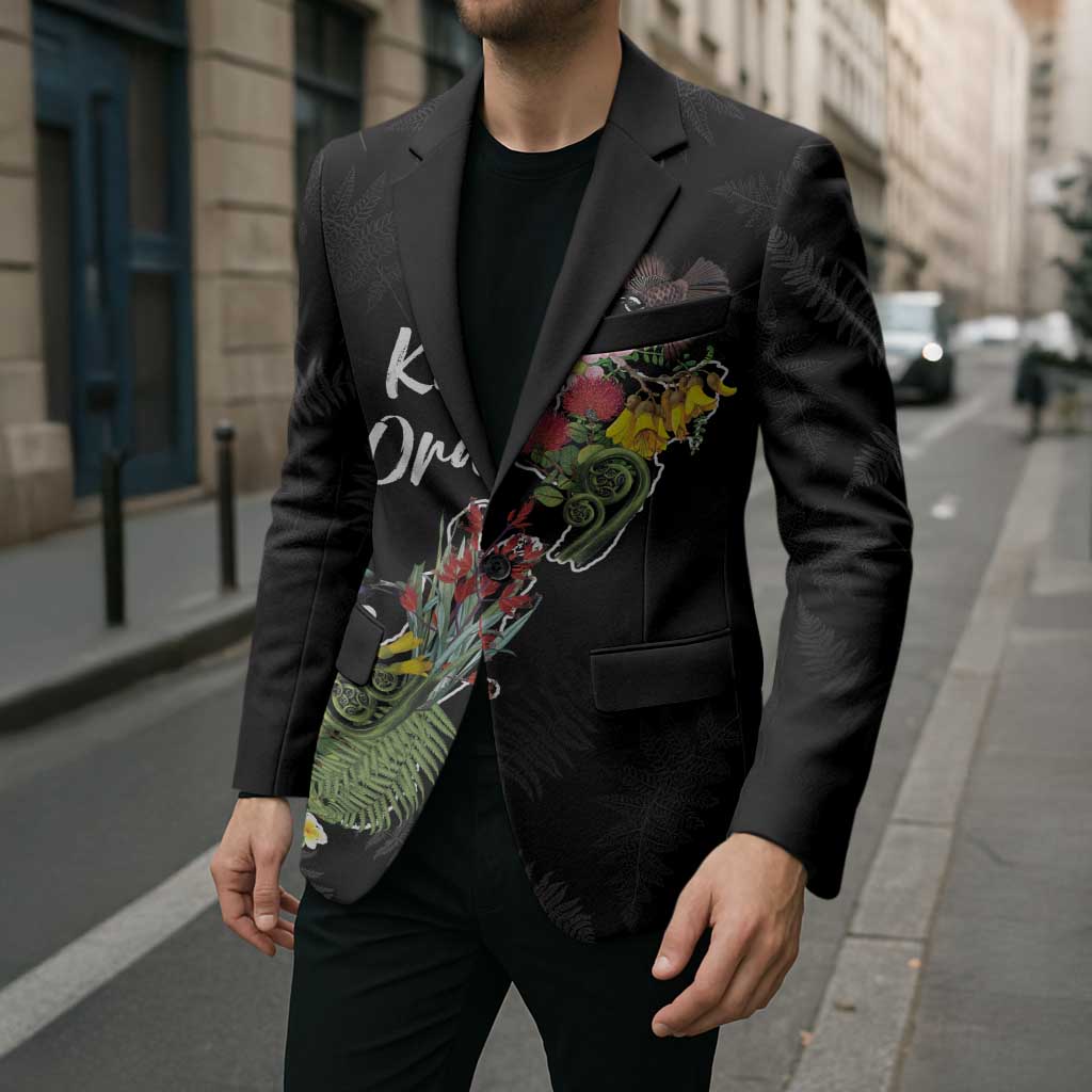 Kia Ora New Zealand Floral Personalized Blazer Black - Polynesian Pride