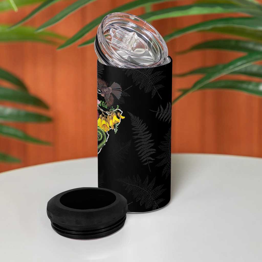 Kia Ora New Zealand Floral 4 in 1 Can Cooler Tumbler Black LT7 - Polynesian Pride