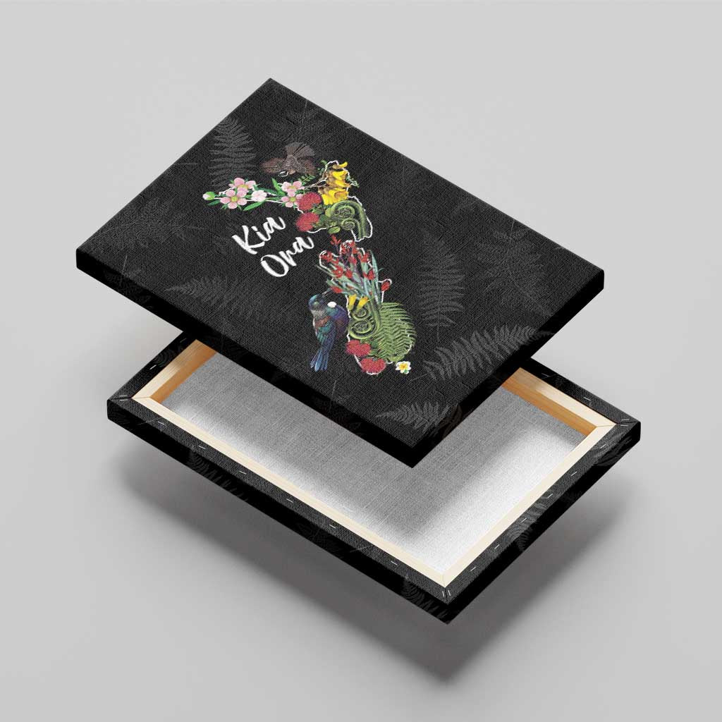 Kia Ora New Zealand Floral Canvas Wall Art Black - Polynesian Pride