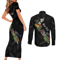 Kia Ora New Zealand Floral Personalized Couples Matching Short Sleeve Bodycon Dress and Long Sleeve Button Shirt Black LT7 - Polynesian Pride