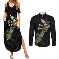 Kia Ora New Zealand Floral Personalized Couples Matching Summer Maxi Dress and Long Sleeve Button Shirt Black LT7 Black - Polynesian Pride