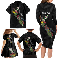 Kia Ora New Zealand Floral Personalized Family Matching Long Sleeve Bodycon Dress and Hawaiian Shirt Black LT7 - Polynesian Pride