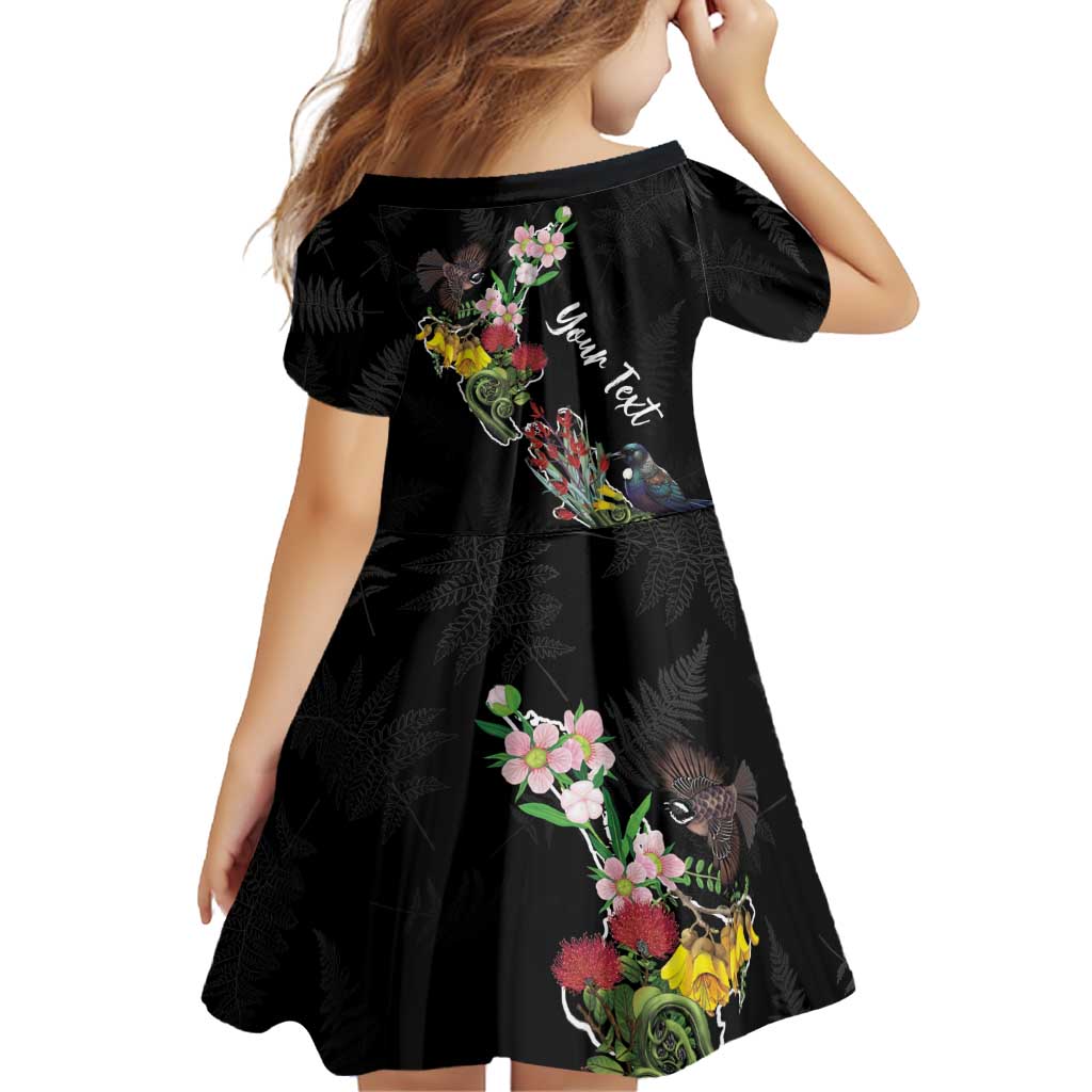 Kia Ora New Zealand Floral Personalized Family Matching Off Shoulder Maxi Dress and Hawaiian Shirt Black LT7 - Polynesian Pride