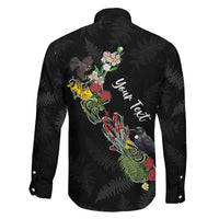 Kia Ora New Zealand Floral Personalized Family Matching Off Shoulder Maxi Dress and Hawaiian Shirt Black LT7 - Polynesian Pride