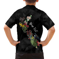 Kia Ora New Zealand Floral Personalized Family Matching Off Shoulder Short Dress and Hawaiian Shirt Black LT7 - Polynesian Pride