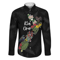 Kia Ora New Zealand Floral Personalized Family Matching Off Shoulder Short Dress and Hawaiian Shirt Black LT7 Dad's Shirt - Long Sleeve Black - Polynesian Pride