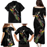 Kia Ora New Zealand Floral Personalized Family Matching Puletasi and Hawaiian Shirt Black LT7 - Polynesian Pride