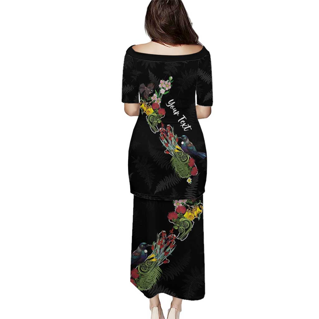 Kia Ora New Zealand Floral Personalized Family Matching Puletasi and Hawaiian Shirt Black LT7 - Polynesian Pride
