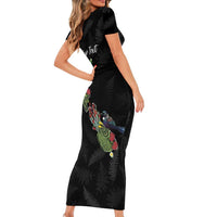 Kia Ora New Zealand Floral Personalized Family Matching Short Sleeve Bodycon Dress and Hawaiian Shirt Black LT7 - Polynesian Pride