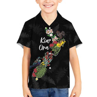 Kia Ora New Zealand Floral Personalized Family Matching Short Sleeve Bodycon Dress and Hawaiian Shirt Black LT7 Son's Shirt Black - Polynesian Pride