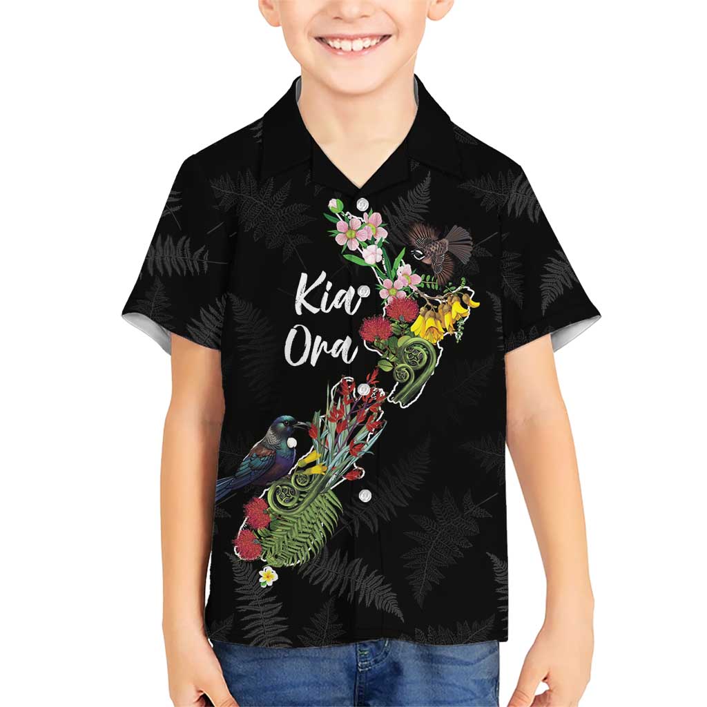 Kia Ora New Zealand Floral Personalized Family Matching Summer Maxi Dress and Hawaiian Shirt Black LT7 Son's Shirt Black - Polynesian Pride