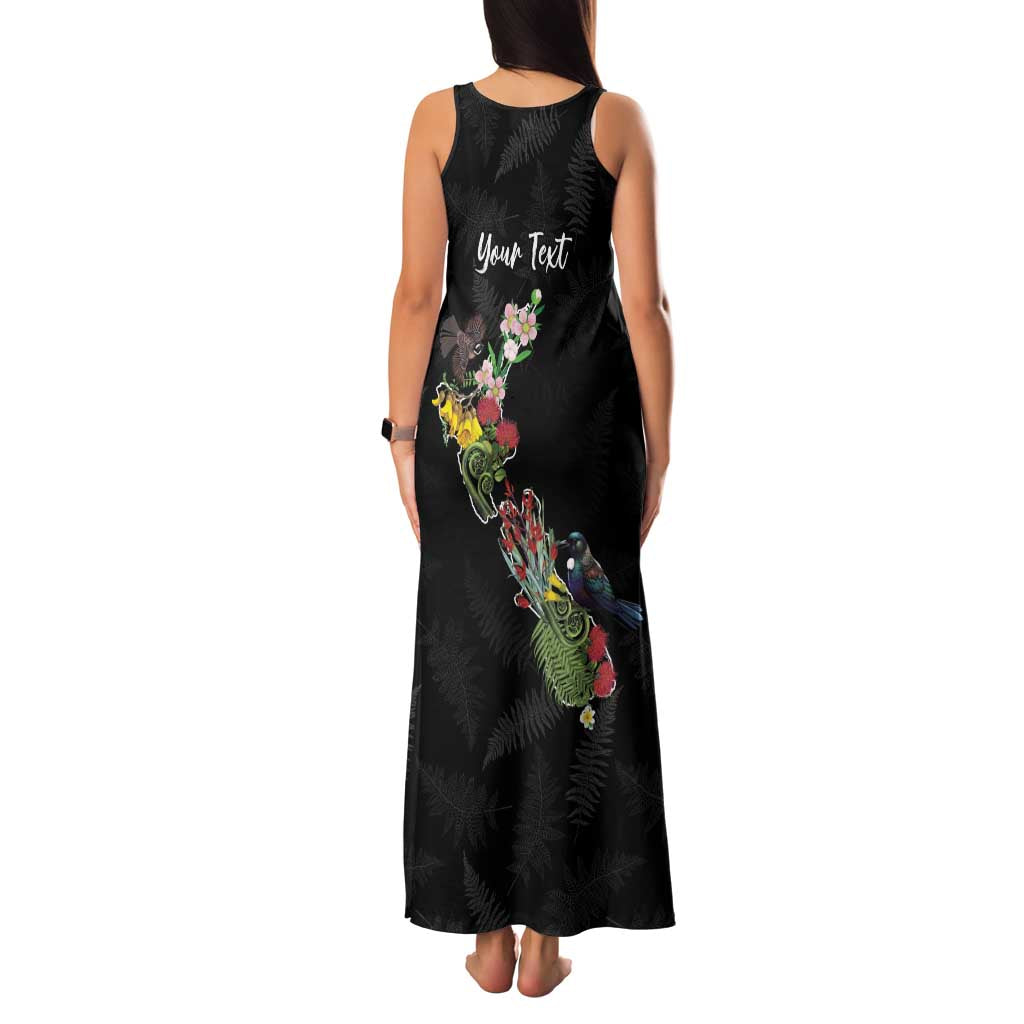 Kia Ora New Zealand Floral Personalized Family Matching Tank Maxi Dress and Hawaiian Shirt Black LT7 - Polynesian Pride
