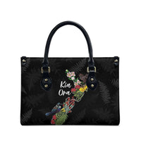 Kia Ora New Zealand Floral Leather Bag Black LT7 - Polynesian Pride