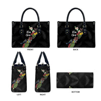 Kia Ora New Zealand Floral Leather Bag Black LT7 - Polynesian Pride
