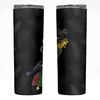 Kia Ora New Zealand Floral Skinny Tumbler Black LT7 Black - Polynesian Pride