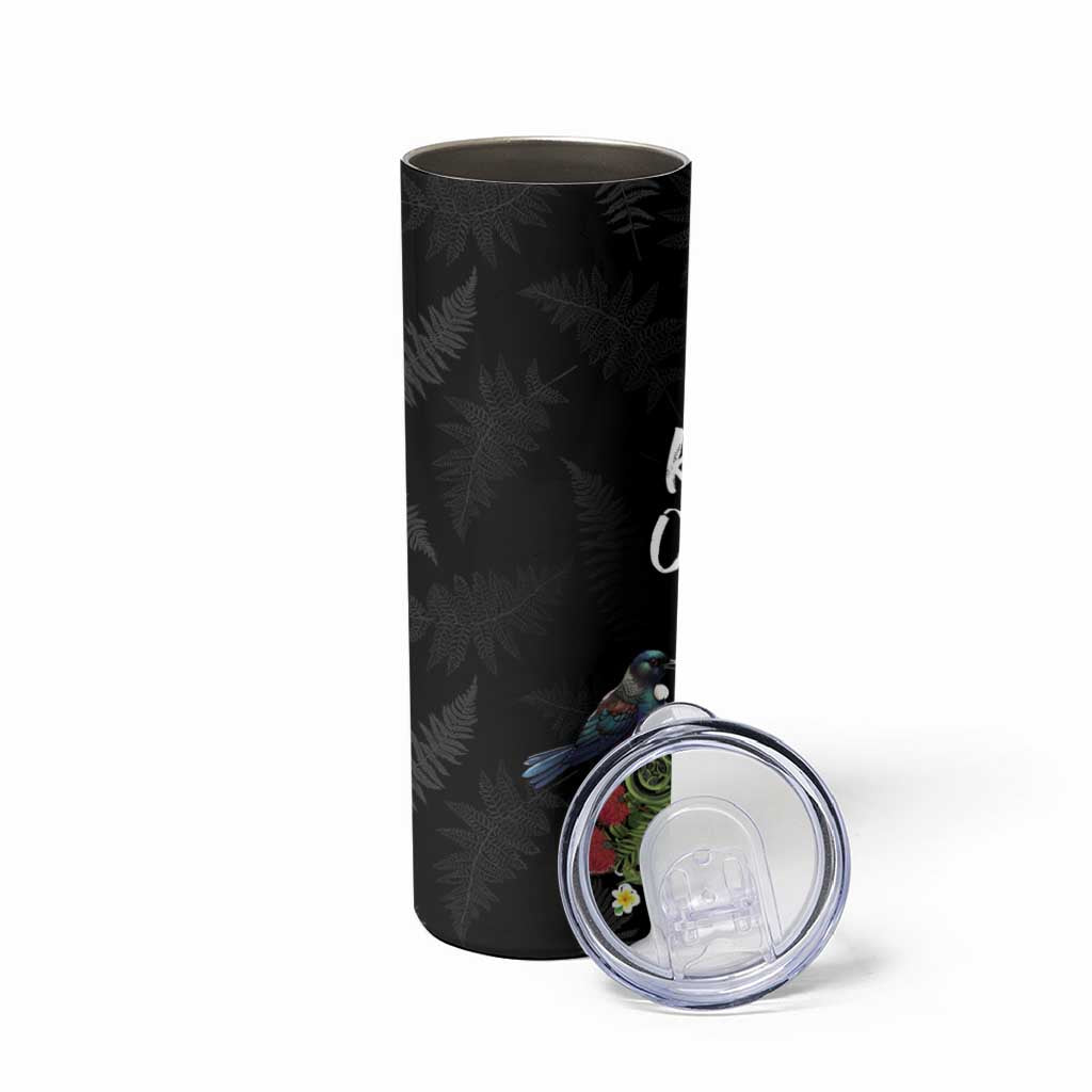 Kia Ora New Zealand Floral Skinny Tumbler Black LT7 - Polynesian Pride