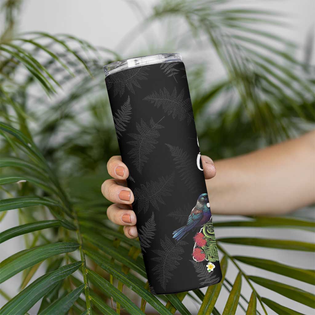 Kia Ora New Zealand Floral Skinny Tumbler Black LT7 - Polynesian Pride