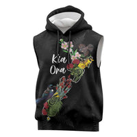 Kia Ora New Zealand Floral Personalized Sleeveless Hoodie Black LT7 Black - Polynesian Pride