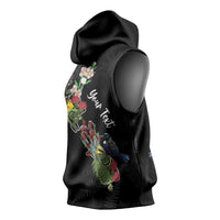Kia Ora New Zealand Floral Personalized Sleeveless Hoodie Black LT7 - Polynesian Pride