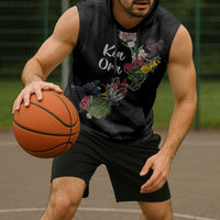 Kia Ora New Zealand Floral Personalized Sleeveless Hoodie Black LT7 - Polynesian Pride