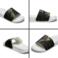 Kia Ora New Zealand Floral Slide Sandals Black - Polynesian Pride