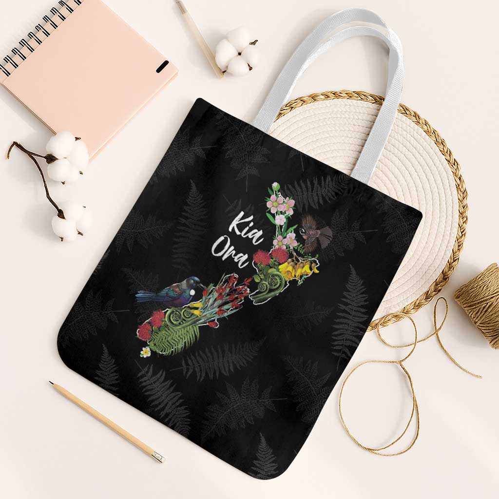 Kia Ora New Zealand Floral Tote Bag Black - Polynesian Pride