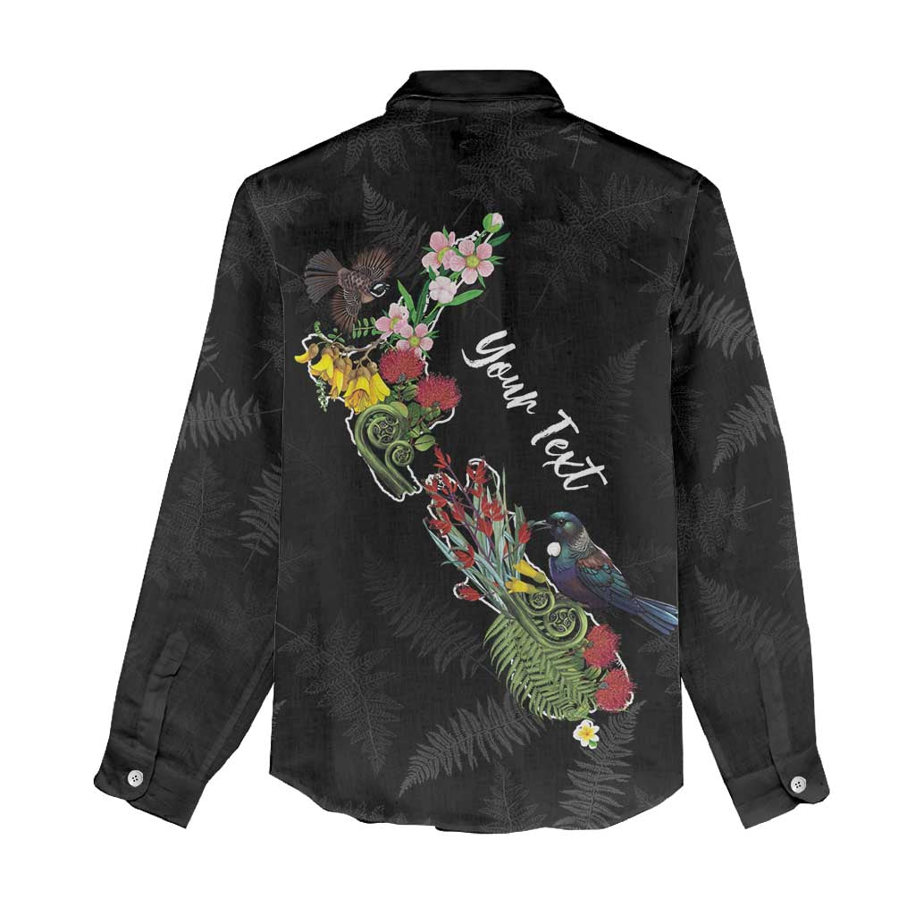 Kia Ora New Zealand Floral Personalized Women Casual Shirt Black - Polynesian Pride