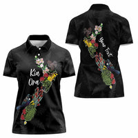 Kia Ora New Zealand Floral Personalized Women Polo Shirt Black - Polynesian Pride