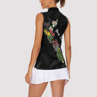 Kia Ora New Zealand Floral Personalized Women Sleeveless Polo Shirt Black LT7 - Polynesian Pride