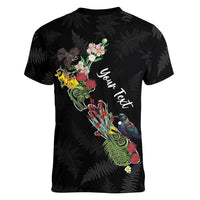 Kia Ora New Zealand Floral Personalized Women V-Neck T-Shirt Black LT7 - Polynesian Pride