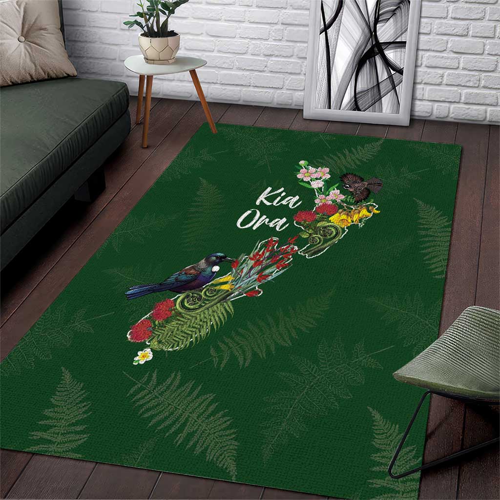Kia Ora New Zealand Floral Area Rug Sage Green - Polynesian Pride