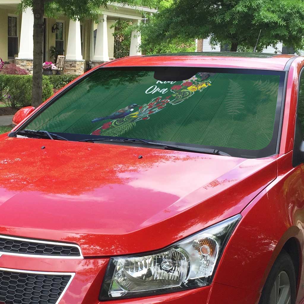 Kia Ora New Zealand Floral Auto Sun Shade Sage Green - Polynesian Pride