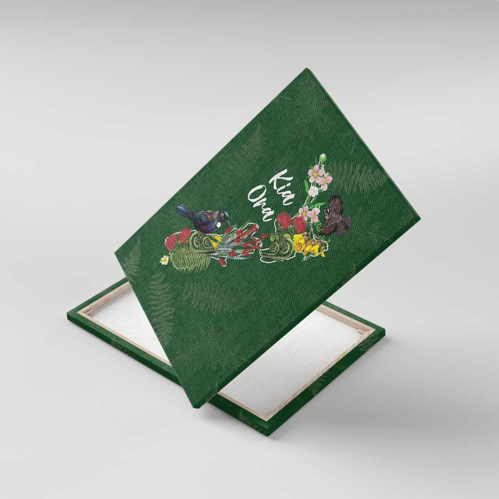 Kia Ora New Zealand Floral Canvas Wall Art Sage Green - Polynesian Pride