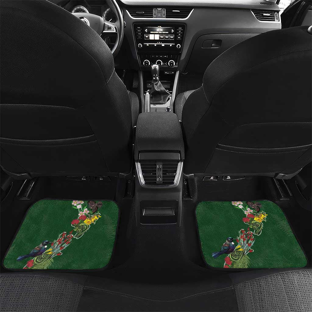 Kia Ora New Zealand Floral Personalized Car Mats Sage Green LT7 Set 2pcs - Back Sage Green - Polynesian Pride