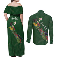Kia Ora New Zealand Floral Personalized Couples Matching Off Shoulder Maxi Dress and Long Sleeve Button Shirt Sage Green LT7 - Polynesian Pride