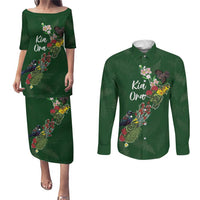 Kia Ora New Zealand Floral Personalized Couples Matching Puletasi and Long Sleeve Button Shirt Sage Green LT7 Sage Green - Polynesian Pride