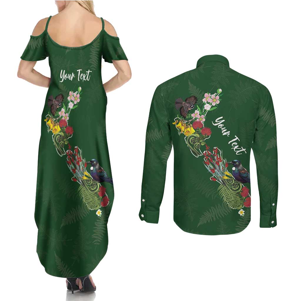 Kia Ora New Zealand Floral Personalized Couples Matching Summer Maxi Dress and Long Sleeve Button Shirt Sage Green LT7 - Polynesian Pride