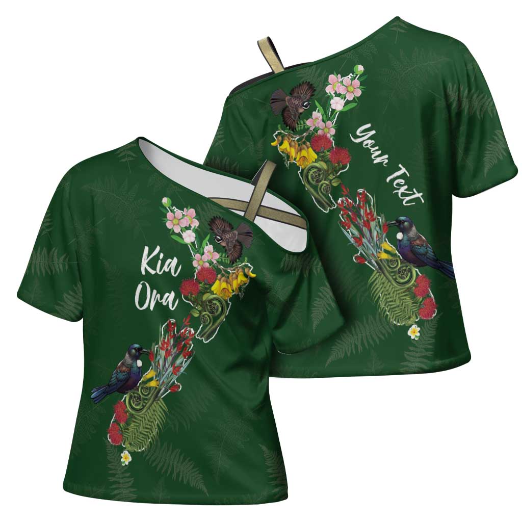 Kia Ora New Zealand Floral Personalized Cross Shoulder Shirt Sage Green - Polynesian Pride