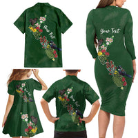 Kia Ora New Zealand Floral Personalized Family Matching Long Sleeve Bodycon Dress and Hawaiian Shirt Sage Green LT7 - Polynesian Pride