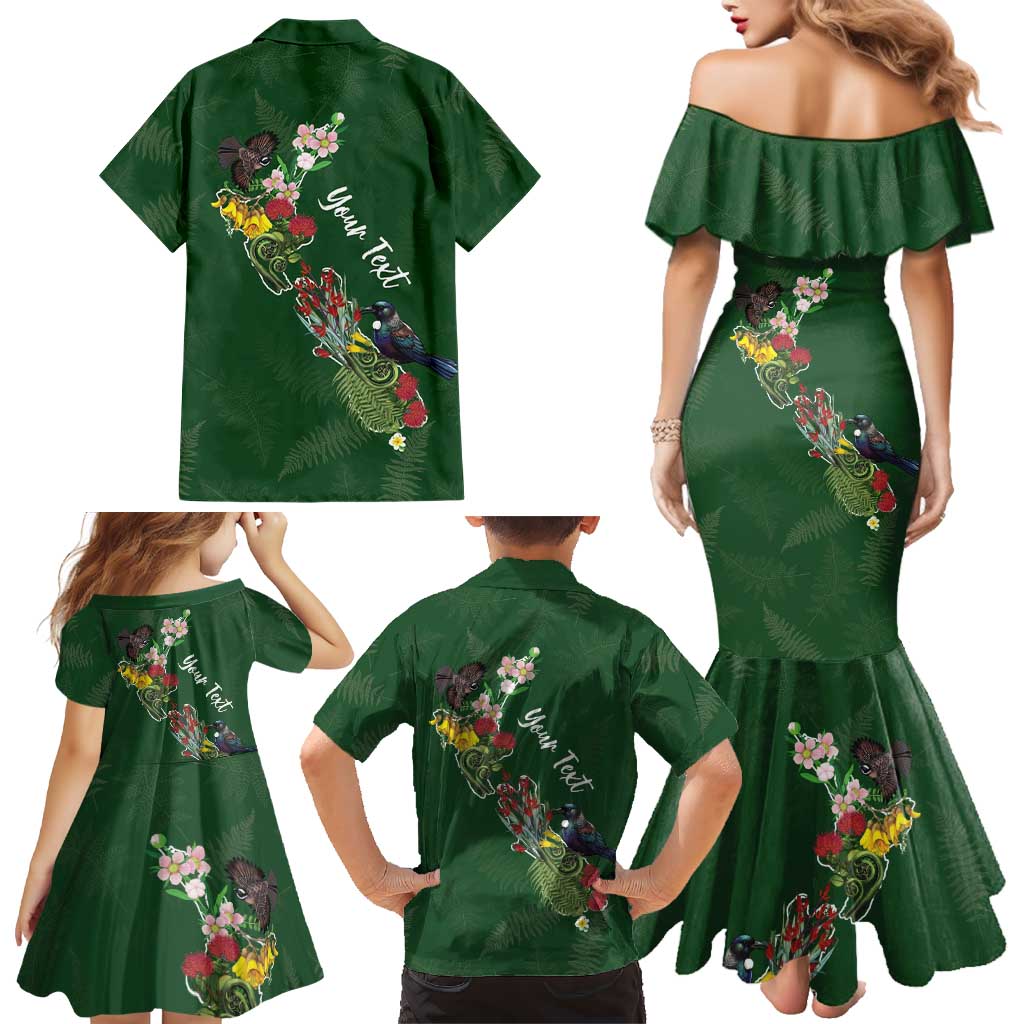 Kia Ora New Zealand Floral Personalized Family Matching Mermaid Dress and Hawaiian Shirt Sage Green LT7 - Polynesian Pride