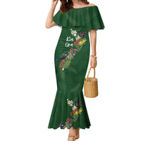 Kia Ora New Zealand Floral Personalized Family Matching Mermaid Dress and Hawaiian Shirt Sage Green LT7 Mom's Dress Sage Green - Polynesian Pride