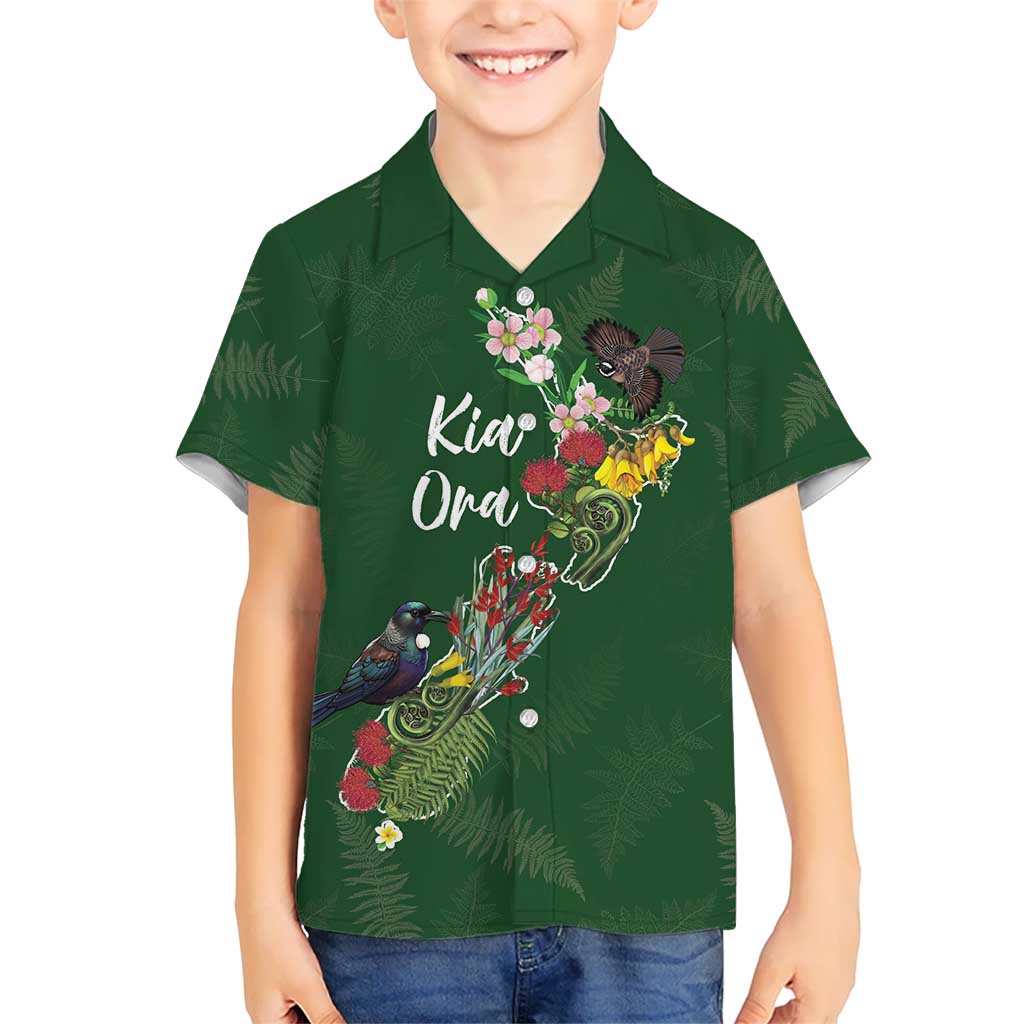 Kia Ora New Zealand Floral Personalized Family Matching Mermaid Dress and Hawaiian Shirt Sage Green LT7 Son's Shirt Sage Green - Polynesian Pride