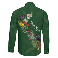 Kia Ora New Zealand Floral Personalized Family Matching Off Shoulder Maxi Dress and Hawaiian Shirt Sage Green LT7 - Polynesian Pride