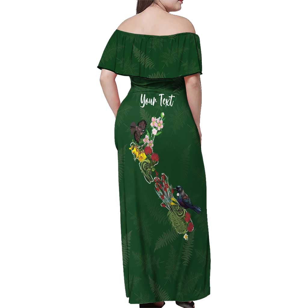 Kia Ora New Zealand Floral Personalized Family Matching Off Shoulder Maxi Dress and Hawaiian Shirt Sage Green LT7 - Polynesian Pride