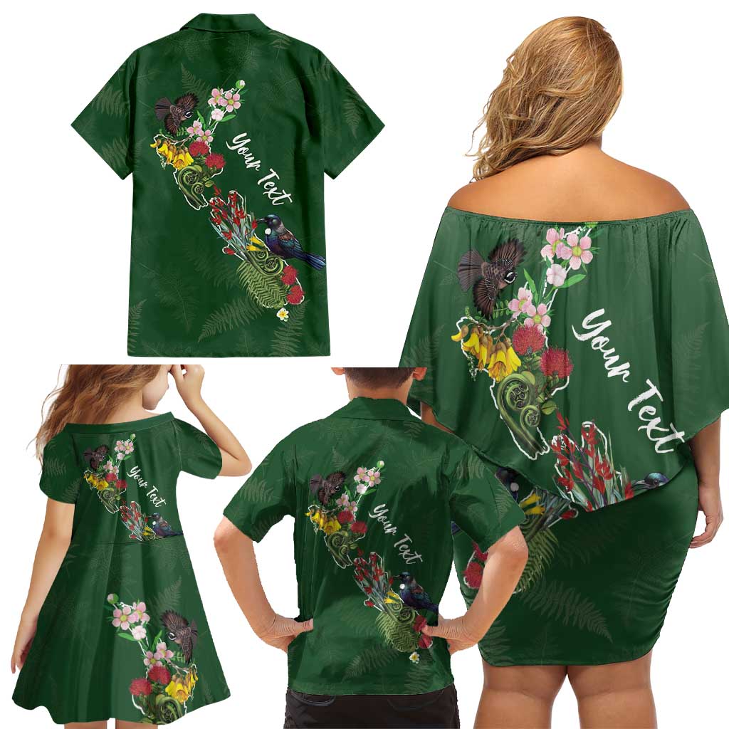 Kia Ora New Zealand Floral Personalized Family Matching Off Shoulder Short Dress and Hawaiian Shirt Sage Green LT7 - Polynesian Pride