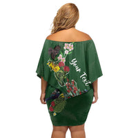 Kia Ora New Zealand Floral Personalized Family Matching Off Shoulder Short Dress and Hawaiian Shirt Sage Green LT7 - Polynesian Pride