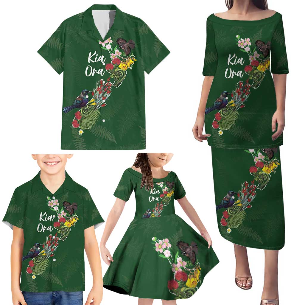 Kia Ora New Zealand Floral Personalized Family Matching Puletasi and Hawaiian Shirt Sage Green - Polynesian Pride